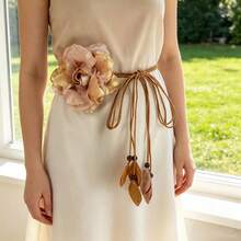 1Pc Boho Chiffon Floral Knotted Waist Sash, Versatile Wax Rope Tassel Tie Belt, Adjustable Summer Beach Wedding Dress Decor For Women - Floral Waist Tie - View 4