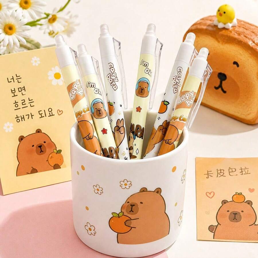 Pulpen Gel Capybara Lucu yang Dapat Dihapus, Tinta Biru 0,5mm yang Dapat Ditarik, Cocok untuk Kantor. Menulis Halus dan Cepat Kering, Perlengkapan Penting untuk Kembali ke Sekolah - MultiWarna - View 1