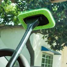 Set Pembersih Mobil 5 Buah, 1 Gagang + 4 Kain Pengganti, Alat Pembersih Kaca Depan, Bantalan Kain yang Dapat Digunakan Kembali, Tongkat Pembersih Kaca Interior Mobil, Sikat Pembersih Wiper Mobil, Untuk Membersihkan Debu - A - View 4