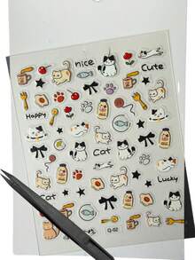 1 Set Multi-Element Cat Paw Print Tableware Pattern Home Decor Stickers, Clear 3D Transparent Base Decorative Patches Suitable For Digital Camera, Tablet, Water Cup, Earphone Decoration - Milk Kitten - View 7