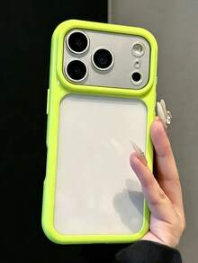 1件極簡可愛對比色軟邊防震手機殼，雙色注塑透明壓克力材質，凸起鏡頭防摔/防刮相機保護，適用於 iPhone 17 Pro Max/13/13 Pro/13 Pro Max/14/14 Pro/14 Pro Max/14 Plus/12/15 Pro/15 Pro Max/16/16 Pro Max/16 Pro/16 Plus/17/Air/11 可愛 Apple 智慧型手機保護殼/18 Pro Max/18 Pro - 果綠色 - 查看 3