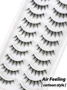 NAIJEMA 10 Pairs 3D Natural Fluffy False Eyelashes, Short Stem Transparent Lashes, Cartoon Makeup Effect, Suitable For Cartoon Style Eye Makeup, Strip Eyelashes, False Eyelashes - Black - View 3