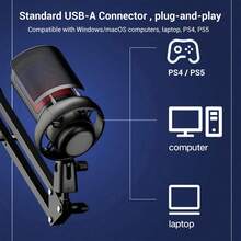 HITOZON Gaming Condenser Microphone, USB-A Plug, RGB Lighting, Boom Arm Stand, Suitable For Video Conferencing, Singing, Live Streaming, Gaming - View 2