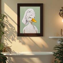 1pc Funny White Duck Wearing Head Towel Wall Art Canvas Poster Prints Oil Painting Artwork Picture Giclee Print Cute Animal Bathroom Restroom Bedroom Green Background Home Decoration Decors Unframed/Framed/Wooden Hanging - Pattern - View 4