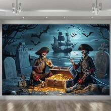 1pc 2D Flat Background Cloth, Halloween Theme Skeleton Wearing Hat Happy Dancing Background Cloth, Suitable For Indoor Photo Background, Party Decoration, Home Decor - A - View 54