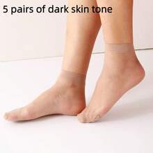 5 Pairs Elegant Women's Transparent Short Socks - Breathable Elastic Mid-Calf Socks, Semi-Transparent Material, Smooth - Multicolor - View 16
