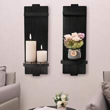 Yorkmills Sconces Set Of 2, Large Rustic Candle Holder, Home Decor - Black Wall Art, Floating Candle Sconce Shelf For Living Room, Dining Room - ColorA - View 1