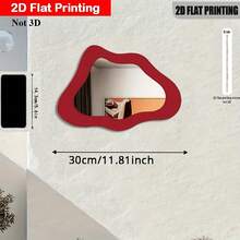 2D Flat, 1pc, Red Asymmetrical Wavy Frame Fashionable Wooden + Acrylic Mirror Wall Mirror - Suitable For Home Living Room, Bedroom, Studio, Patio Wall, No Power Supply Required, Perfect For Father's Day, Wedding Season, Mother's Day, Easter And Other Holiday Gifts And Decorations. 2D Flat - A - View 6