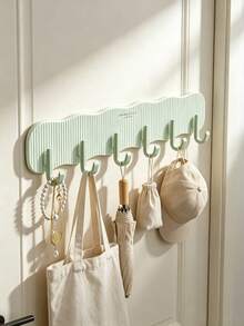 1pc Wave Striped Wall Hook Rack, Punch-Free Self-Adhesive Design, 6 Sturdy Hooks With Large Load Capacity Minimal Solid Color Style, Holds Towels Keys & Accessories, Suitable For Entryway, Bathroom And Bedroom Storage - Multicolor - View 15