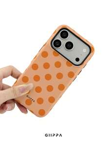 GIIPPA 1件裝清新橘色波點滿版印花設計手機殼，適用於 Phone 17 Pro Max，相容 Phone 16 Pro Max、15 Pro Max、14 Pro Max，韓系高端時尚趣味手機殼，相容 11/12/13/14/15/16 Pro Max Plus，優雅設計男女皆宜，適合送給女友的聖誕節、情人節、復活節、婚禮季與生日完美禮物 - 橘色 - 查看 5