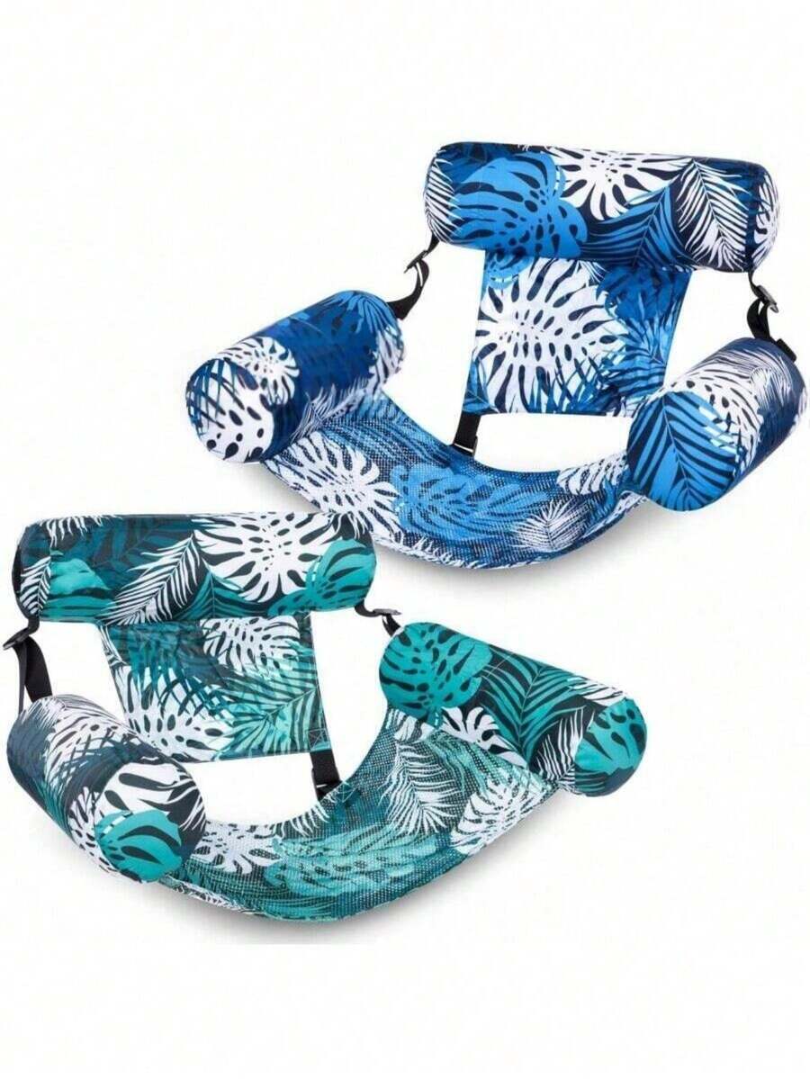 1pc/2pcs Adult Heavy Duty Inflatable Pool Float, Tropical Leaf Pattern Inflatable Pool Lounge Chair, Suitable For Summer Party Water Beach Lake Fun, Beach Relaxation, Eye-Catching Design, Comfortable Mesh Fabric, Adult Beach Chair - Multicolor - View 1