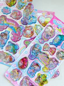 Japanese Vintage Girl Shake Water Filled Stickers 3D Glitter Liquid Decals Kids Reward Handmade Journal Phone Decor - Color - View 6
