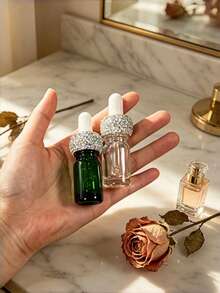 Botol Pipet Kaca Bertabur Berlian Imitasi, Pipet Portabel Isi Ulang untuk Serum, Parfum, Minyak Esensial, dan Cairan Perawatan Kulit, untuk Perjalanan, Pesta, Tas, Rutinitas Perawatan Kulit Sehari-hari, Desain Kerah Perak Bertabur Kristal, Botol Mini Isi Ulang, Botol Kecantikan Glamor yang Dapat Digunakan Kembali - View 3