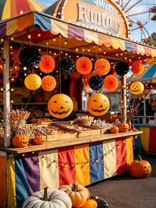 12pcs Halloween Paper Ball Pumpkin Lanterns With Orange Paper Fans ...