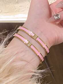Set Gelang Mewah 2 Buah dari Baja Tahan Karat dengan Motif Langit Berbintang dan Lapisan Emas, Perhiasan Wanita Tahan Air dan Tidak Luntur - Set gelang dua bagian, gaya A - View 6