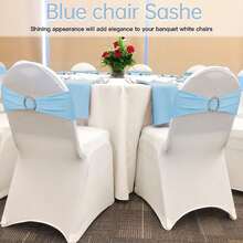 10pcs Bow Chair Bands With Round Buckle Elastic Chair Covers, Hallway Wedding Chair Back Decoration, Suitable For Birthday Party, Hotel Hospitality Event, Reception Ceremony, Banquet, Photography Prop Decoration - Baby Blue - View 5