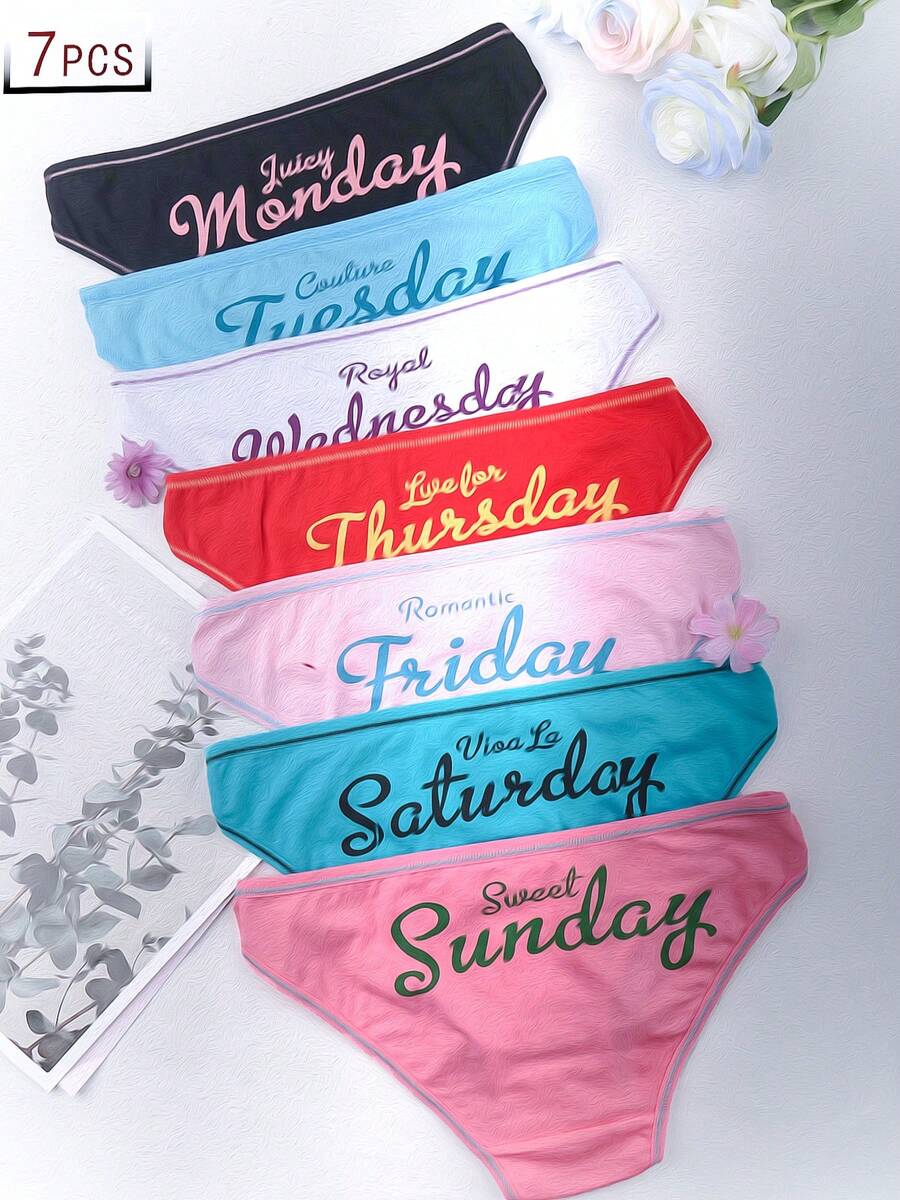 7-Pack Weekly Panties For Women, No Repeat For 7 Days, I Love Sundays, Summer Women Panties,Back To School - 多色1 - 查看 1