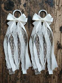 2pcs/Set Ribbon Bow Boots Decoration, Buffalo Plaid Boots Bow, Glitter Pearl Lace Holiday Birthday School Accessories Decoration - Multicolor - View 8