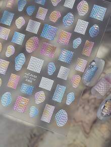 1 Sheet Of 3D Iridescent Rainbow Shell Pearlescent Macaron Gradient Snake Mermaid Scale Self-Adhesive Y2K Dopamine Nail Stickers For Summer Beach And Daily Use, DIY Nail Decorations For Women And Girls - Multicolor - View 3