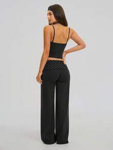 MASKERT Ladies' contrasting color back vest sports pants set yoga training running set tennis golf Pilates - 黑與白 - 查看 3