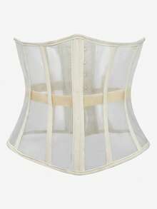 Sheer Mesh Waspie Corset Waist Trainer Women Breathable Underbust Waist Cincher Tummy Control Belt Halloween Carnival Party Costume Shapewear - Apricot - View 1