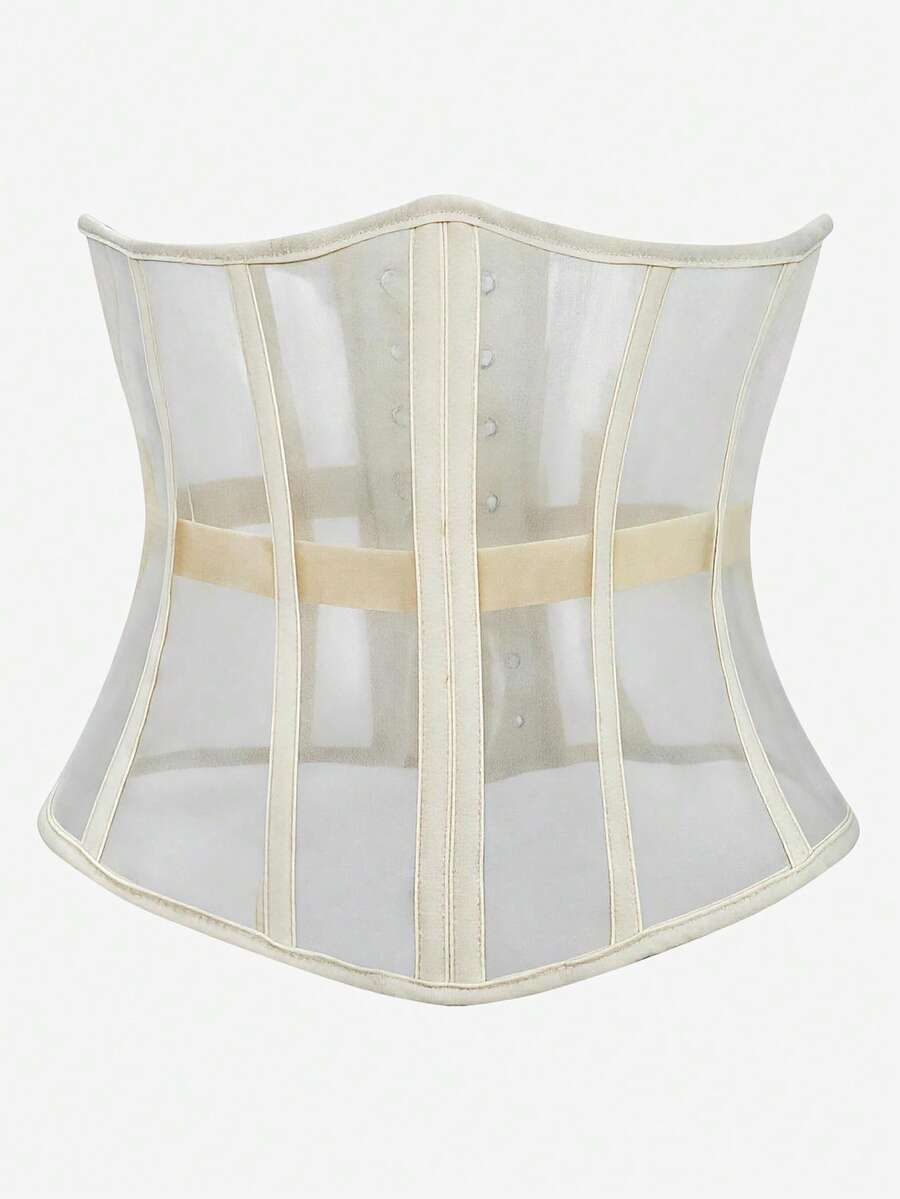 Sheer Mesh Waspie Corset Waist Trainer Women Breathable Underbust Waist Cincher Tummy Control Belt Halloween Carnival Party Costume Shapewear - Apricot - View 1