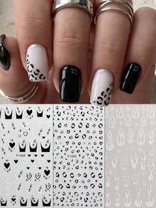 QIANJIKU 3 feuilles d'autocollants pour ongles Halloween avec imprimé léopard pailleté argenté en forme de flamme et de cœur, style français Y2K gothique doux et cool, décoration d'art pour ongles, convient pour les festivals de musique, la rentrée scolaire, les fêtes, fournitures pour artistes de manucure - Multicolore - Voir 2
