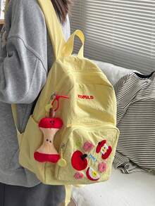 這款清新蘋果刺繡後背包是一款多功能小包，非常適合學生、通勤和休閒外出使用。寬敞的主隔層 - 藍色 - 查看 8