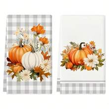 2/4/6/8pcs Pumpkin Pattern Kitchen Towel Set, Machine Washable Absorbent Dish Cloths And Decorative Hand Towels, Suitable For Autumn, Thanksgiving, Halloween Kitchen And Home Decor - Multicolor - View 2