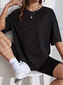 Women Graphic Print Crew Neck Short Sleeve Casual Spring Summer Tee - 黑色 - 查看 5