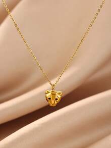 1PC Geometric Leopard Necklaces For Women 18K Gold Plated Stainless Steel Panther Head Pendant Chain Necklace Y2K Aesthetic Jewelry Gift - Multicolor - View 8