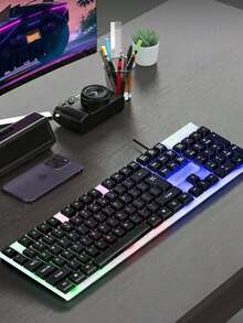 Kombo Keyboard & Mouse Gaming Berkabel, Keyboard Mekanik dengan Lampu Latar RGB Pelangi, Mouse Gaming Ergonomis, Plug&Play USB, 104 Tombol Anti-Percikan Air, Set Gaming untuk PC Laptop Desktop, Gamer E-Sports Kantor - View 4