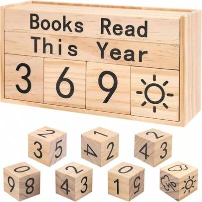 Contador de Libros Leídos Este Año, Estantería Rastreadora de Libros, Letrero Contador de Lectura de Madera con 6 Bloques de Números y 1 Bloque de Clima para Lectores, Estudiantes y Miembros del Club de Lectura