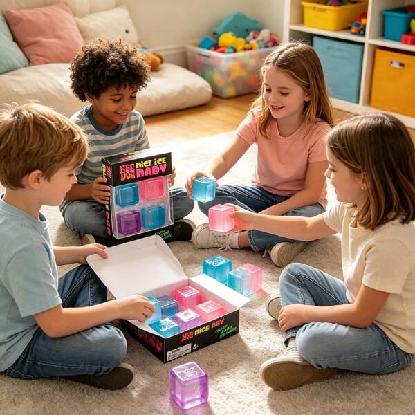 Takara Tomy 1 set/4 paquetes de juguetes antiestrés Nice Ice Baby Mini cubo transparente blando para apretar, bloques de gelatina transparente multicolor, juguete sensorial fidget para niños, adolescentes y adultos, regalo ideal de cumpleaños, festivo y fiesta para niños y niñas