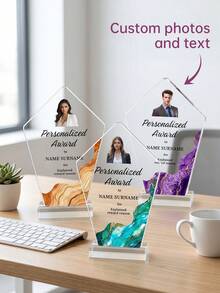 1pc Personalized Acrylic Trophy, Customized Photo And Text, Employee Recognition, Business, Graduation, Sports Competition Commemorative Gift Custom Recognition Trophy - Multicolor - View 1