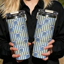 1/5 Stücke 30oz vakuumisolierte Reisebecher mit Geschenkbox, blau & gelber vertikaler Streifen Ozean-Muster, faltbarer tragbarer Griff, auslaufsicherer Doppelklappen-Deckel, doppelwandiger isolierter Becher, geeignet für Strand, Camping, Sommer-Ozean-Enthusiasten Urlaubsgeschenk - Schildkröte - Übersicht 6