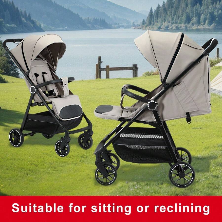 Lightweight, Foldable Stroller, One-Touch Series, Adjustable Backrest, Wide Sun Canopy, Breathable Mesh Fabric, Easy To Carry, Ideal For Travel - 卡其色 - 查看 1