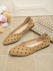 Wide Fit Women's Polka Dot Wide Toe Box Soft Sole Ballet Flats, Elegant Brown Slip-On Flat Shoes, Suitable For Spring, Autumn, Summer Daily Commute Wear - Brown - View 6