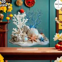 2D Flat Ocean Theme Coral Shell Decor, 1pc, Acrylic Material, Home Christmas Decoration, Halloween Home Decor, Women's Room Decoration - A - View 5