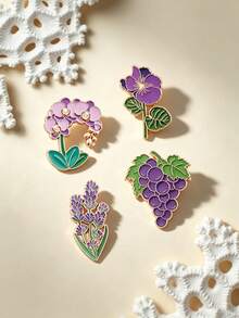 1/4pcs Purple Plant Metal Brooch, Fresh Elegant Low-Key Versatile Lightweight Alloy Non-Fading, Pin On Coats Scarves Bags To Create Gentle Elegant Atmosphere Outfit - Multicolor - View 1
