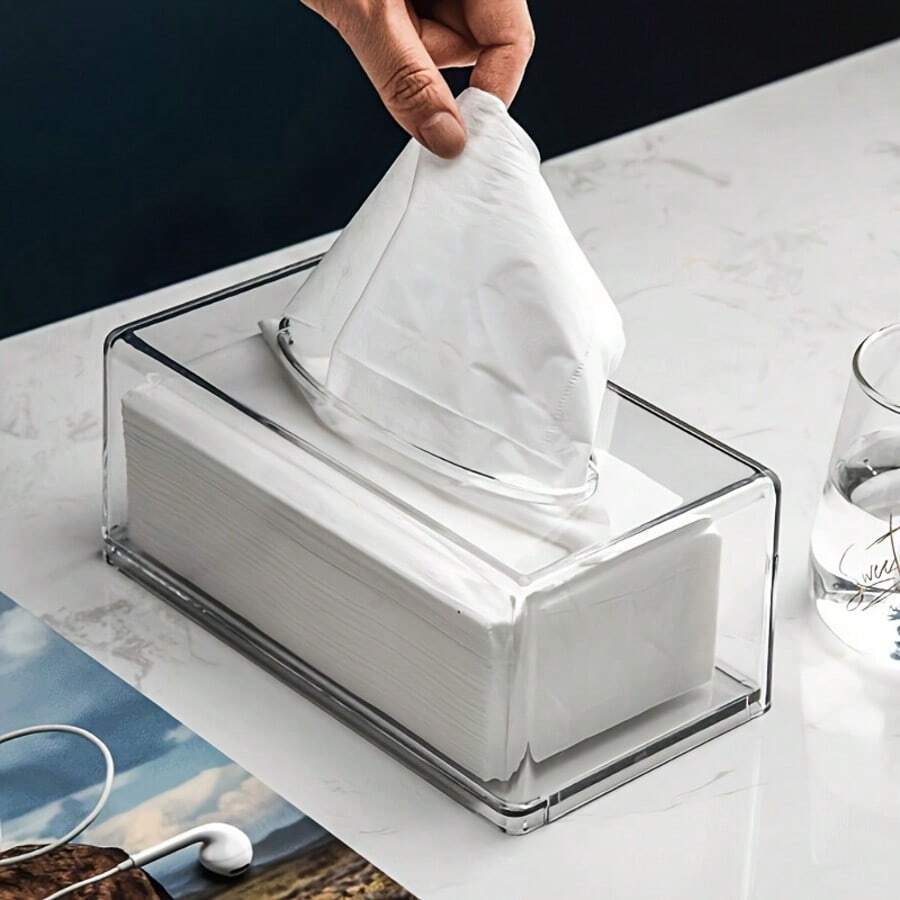 1PC Transparent Minimalist Acrylic Tissue Box - Minimalist Design, Suitable For Bathroom And Living Room Decor - Multicolor - View 1