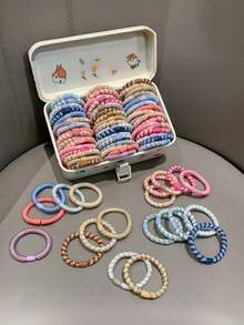 40/5pcs Set Non-Damaging High Elasticity Hair Ties Ponytail Hair Bundles Thick Hair Suitable For Women Hair Accessories Daily Work Sports Yoga Braided Hair Ropes Set Colorful Plaid Striped Multi-Color Assorted (Pink Blue Green Brown Black Yellow Orange) - Multicolor - View 2