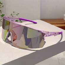 Fashionable New Model One-Piece Colorful Coated Large-Frame Integrated Glasses For Outdoor Sports, Cycling, And Mountaineering - Translucent Purple Frame With Purple Mercury Film - View 1