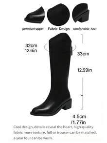 Women's Pointed Toe Fashion Black Knee-High Boots, Solid Color Commuter Boots For Outdoor Winter And Autumn - Black - View 9