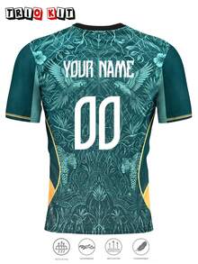 Jersey Sepak Bola Pria Brasil Kustom Personalisasi & Motif Leopard Brasil Ringan Lembut & Cocok untuk Pertandingan, Latihan, Pakaian Kasual & Hadiah & Bintang - Hijau - View 4