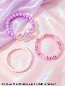 3pcs/Set Girls Colorful Beaded Bracelets, Cartoon Pendant Bow Tassel Bracelet Set, Suitable For Daily Decoration And Gift Giving - Multicolor - View 16