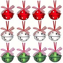 12-Piece Retro Christmas Bells, Five-Pointed Star Hollow-Out Print With Red Ribbon And Bow, Holiday Party Decorations, DIY Home Decor, Outdoor Decorations, Christmas Tree Ornaments. - Multicolor - View 2