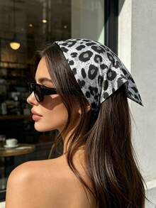 1pc Leopard Print Pleated Hair Scarf | Vintage Fashion Style | Multi-Color | Daily/Party/Versatile Outfit Headscarf - Multicolor - View 3