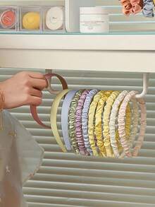 1 pieza Soporte para diademas, organizador de coleteros y gomas para el cabello montado en la pared, soporte adhesivo sin perforación para diademas, estantes de almacenamiento y exhibición de diademas para niñas o mujeres - Blanco - Ver 2