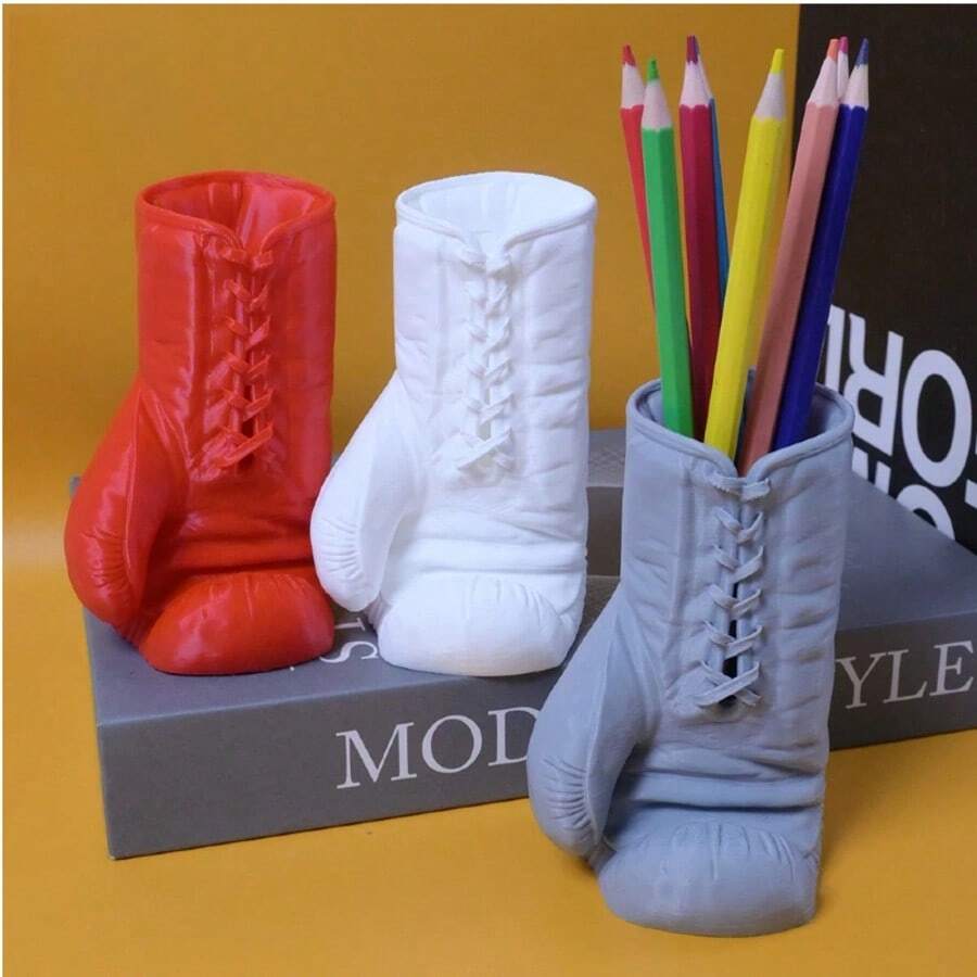 3D Printed Boxing Glove Shaped Pen Holder, Creative Red Boxing Glove Design, Multi-Functional Storage Organizer, Student Office Tool Bucket, Desktop Decor Ornament